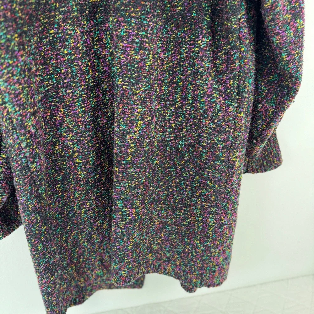 Westbound Vintage 80s Rainbow‎ Confetti Knit Open Cardigan Sweater Coat Black M
